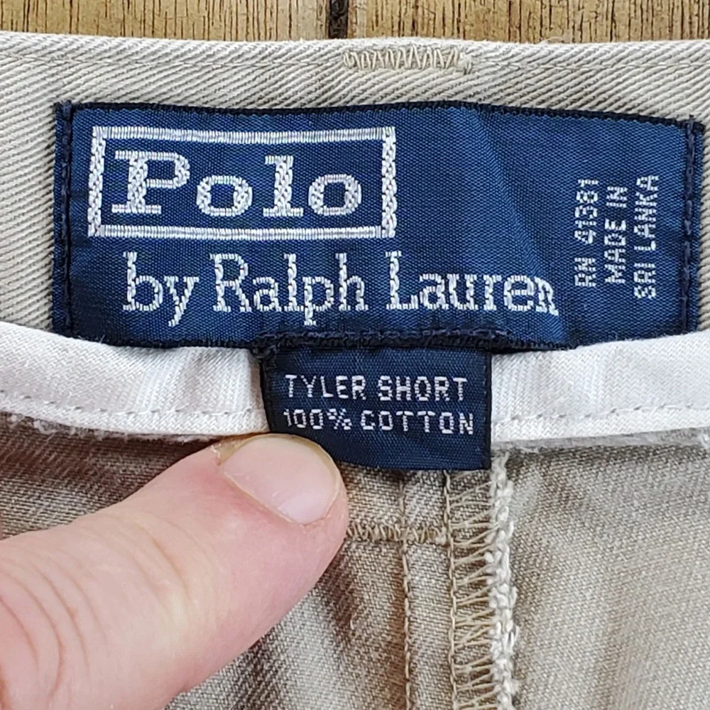 Vintage Polo Ralph Lauren Tyler Short Mens 34 Tan Pleated Cotton Chino Shorts